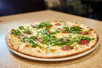 Pizza is ready to eat. Serving pizza