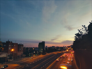 traffic in the city at night
