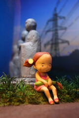 昭和の夕日を待つ少女