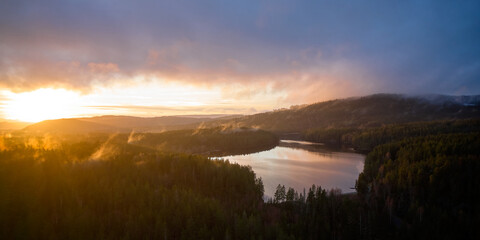 Drone shot of the nature around Bogstad, Oslo, Norway. 
