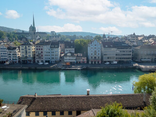 Beautiful townscape in Zurich, Switzerland. Buildings and river.