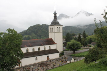 Canton de Fribourg in in Switzerland. Kastel in the mountains of Switzerland. Fribourg.