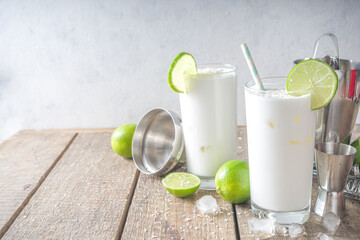 Coconut Lime French Soda, Brazilian white Lemonade, coconut mojito, Vegan Trendy Drink with coconut milk and Lime