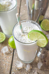 Coconut Lime French Soda, Brazilian white Lemonade, coconut mojito, Vegan Trendy Drink with coconut milk and Lime