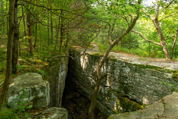 Natural stone bridge on the hiking trail at Bell Smith Springs, Shawnee National forest, Illinois.