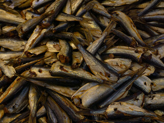 smoked fish on the store counter