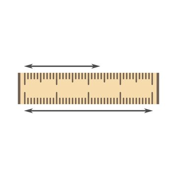 Ruler icon, concept of line measurement symbol, distance, size with arrows. Vector illustration.