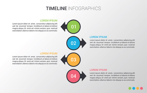 Vector timeline infographic template. Flat infographic design. Timeline with four steps, options. 