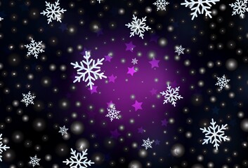 Dark Pink vector background with xmas snowflakes, stars.