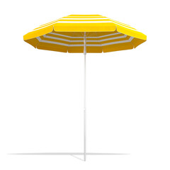 Yellow beach umbrella parasol isolated on white background with CLIPPING PATH, 3d rendering - obrazy, fototapety, plakaty