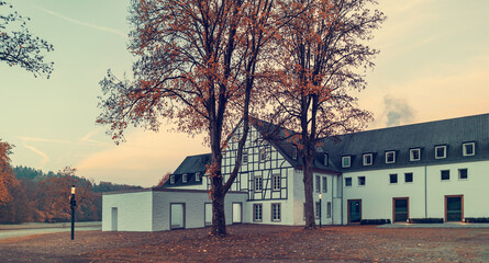 Altenberg Abbey, autumnal monastery park.