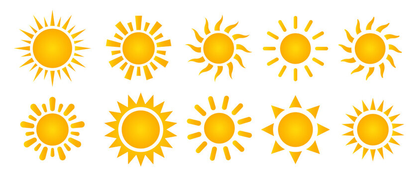 Yellow sun icon vector set