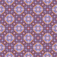 Geometric seamless pattern, ornament, abstract colorful background, fashion print, vector texture for textile, fabric, decoration.