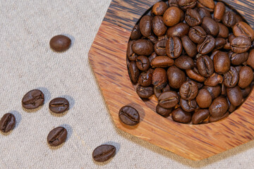 coffee beans on wooden background