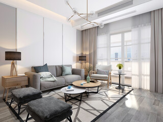 3d render. Modern living room interior.