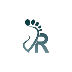 Letter R icon logo combined with footprint icon design