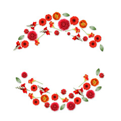 Wreaths made of beautiful flowers on white background