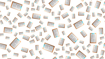 Endless seamless pattern of medical scientific medical objects paper records of medical records on a white background. illustration