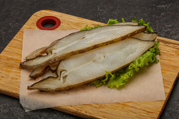 Delicous smoked halibut slices snack