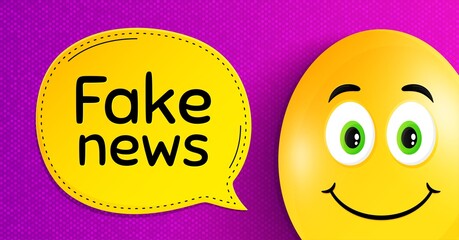 Fake news symbol. Easter egg with smile face. Media newspaper sign. Daily information. Easter smile character. Fake news speech bubble. Yellow egg background. Vector