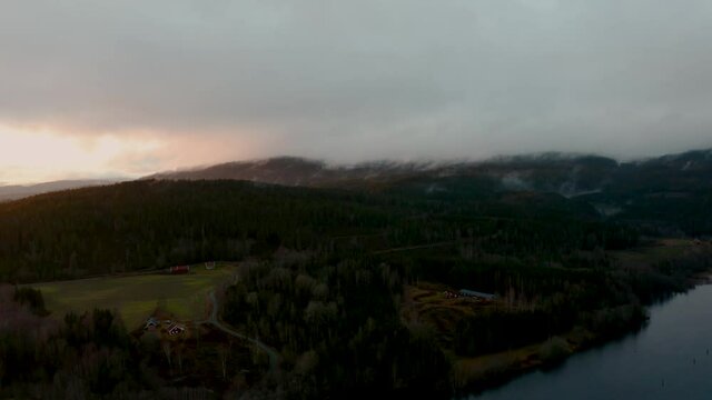 Arial Drone Shot Over The Forest Around Oslo