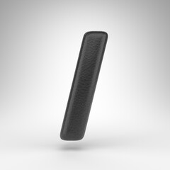 Forward slash symbol on white background. Black leather 3D sign with skin texture.