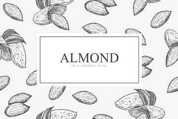 Card with almond nuts. Line art style.