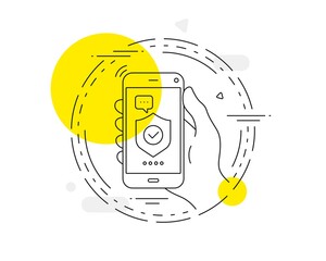 Security shield line icon. Mobile phone vector button. Cyber defence sign. Private protection symbol. Security shield line icon. Abstract concept badge. Vector