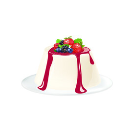 Panna cotta with forest fruits. vector