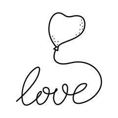 Cute colorful heart shaped balloons in doodle style and handwritten lettering LOVE for Valentines day celebration. Good for wedding design, greeting card, bridal invitation, birthday party