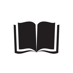Book - black icon design. Education library concept sin. Open book icon sign. Magazine with paper pages symbol. Vector illustration. 