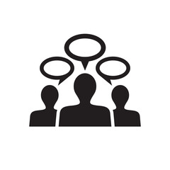 People communicate black icon design. Socila media communication. Business teamwork concept sign. Discussion symbol. Message talk chat dialog. Vector illustration. 