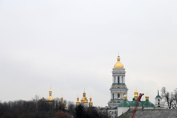 Fototapeta na wymiar church domes on the hill