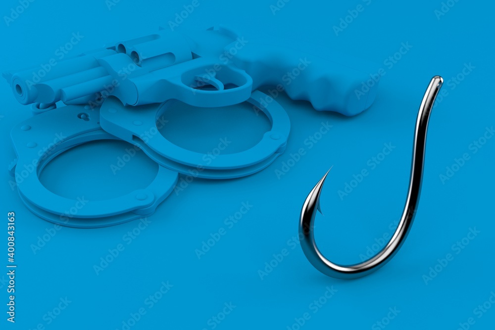 Wall mural Crime background with fishing hook