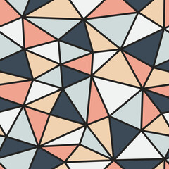 Vector seamless triangular geometric pattern. Multicolor repeatable abstract polygonal background. Mosaic trendy color print. Bright fashion endless texture