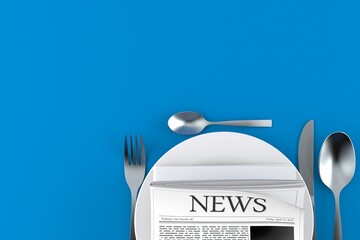 Newspaper with plate and cutlery
