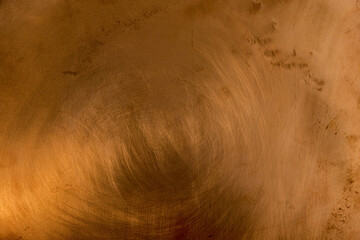 Copper surface with reflection. There are scratches on the copper surface. Minimalism. Copy space. 
