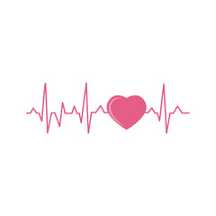 Human heart with heartbeat cardiogram line flat vector illustration isolated.