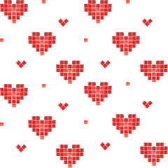 Obraz premium Pixelated heart pattern. Hand painted red watercolor elements. Valentines Day. Trendy old game style. Love. Old-fashion arcade theme. Romantic. Wedding. Passion. Amour.