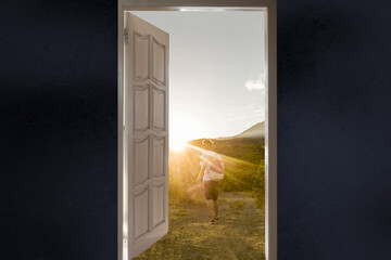 opened door into the new workld, entrance to another life creative idea