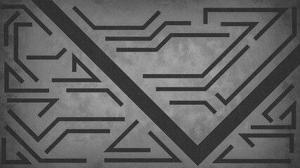 Black geometric shapes 3d background on dark gray wall