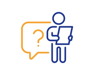Search employee line icon. Interview candidate sign. Question mark symbol. Quality design element. Line style search employee icon. Editable stroke. Vector