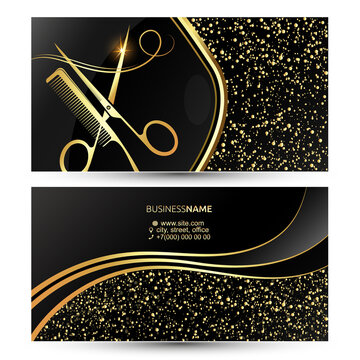 Beauty salon and stylist hairstyle business card beautiful golden black shiny design