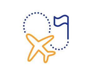 Obraz premium Destination flag line icon. Goal flight travel sign. Location pin symbol. Quality design element. Line style destination flag icon. Editable stroke. Vector