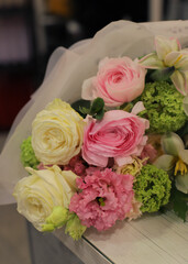 Flower composition. Macro photo. Wedding decor. A Beautiful bouquet of fresh flowers.