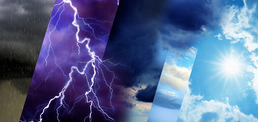 Photos of sky during different weather, collage. Banner design