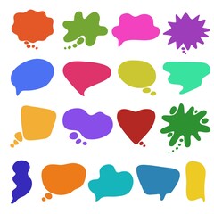 Colorful speech bubbles of abstract blot shape flat vector illustration isolated.