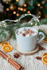 Christmas home decor. Cocoa with marshmallows.