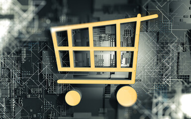 e-commerce and online shopping business.Internet store and digital marketing design.3d illustration