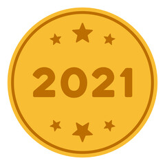 Vector 2021 gold coin illustration. An isolated illustration on a white background.